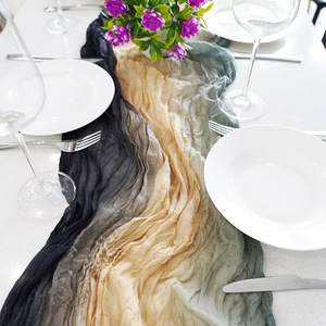 Nouvelles nappes de <span class=keywords><strong>mariage</strong></span> de style bohème plis tie-dye fromage tissu chemin de <span class=keywords><strong>table</strong></span> décoration de <span class=keywords><strong>mariage</strong></span> - Product Image 5