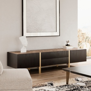Nouveau design Enfilades de luxe Placage de chêne Bois laqué Marbre <span class=keywords><strong>et</strong></span> laiton vieilli <span class=keywords><strong>Meuble</strong></span> <span class=keywords><strong>TV</strong></span> pour salon - Product Image 4