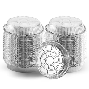 Barquettes rondes jetables en aluminium de 9 pouces pour la cuisson et le stockage, avec couvercle en plastique transparent - Product Image 1