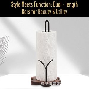 European Style Wooden Paper Towel Holder With Metal <b>Stand</b> Free Standing Kitchen Roll Holder For Paper Towels And Cling Film - Product Image 5
