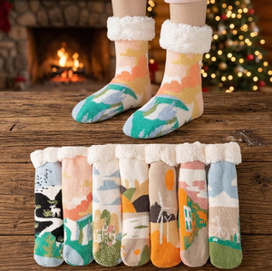 Calcetines de invierno al por mayor para mujer, cálidos, transpirables, de punto, antideslizantes, gruesos, térmicos, de forro polar, antibacterianos, con logo. - Product Image 1