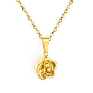 Collar de Acero Inoxidable con Colgante de Flor de Rosa, Chapado en Oro de 18K PVD, Bonito Collar con Cadena de Eslabones con Patrón Floral para Mujer, Regalo - Product Image 1
