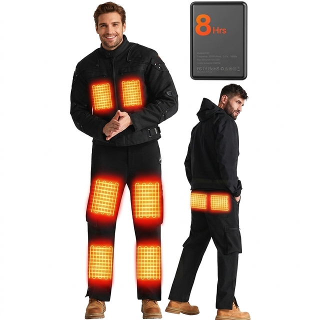AQTQ Men 6 Heating Zones Heated Pants 360° Full Body Warm Electric Heated Cargo Pants Winter Outdoor Thermal Heating Trousers