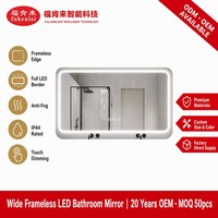Miroir de salle de bain intelligent Fullkenlight en gros, miroir mural sans cadre à LED, miroir de salle de bain intelligent rectangulaire avec capteur tactile