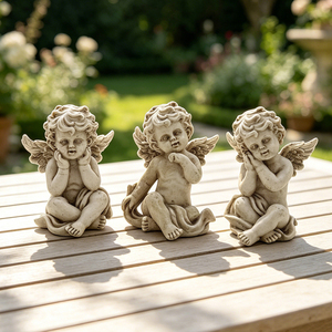 Juego de 3 Estatuas de Querubín de Resina Duradera de Alta Calidad, Acabado en Piedra Antigua, Mini Figuras de Ángeles para Decoración de Jardín y Patio - Product Image 1
