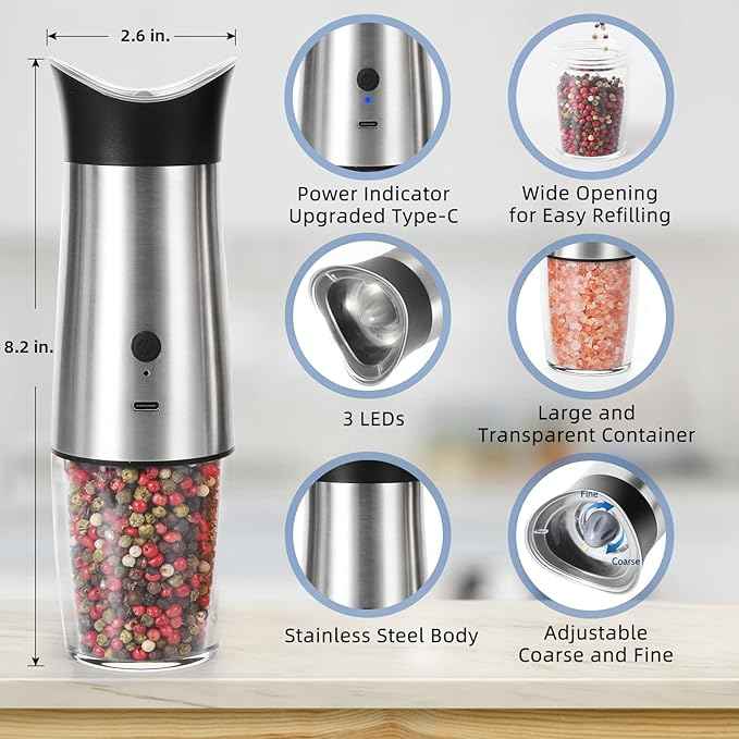 Unique New Electric Salt and Pepper Shakers USB Automatic Gravity Salt ...