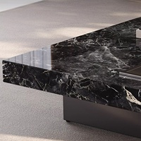 Zayshine Italienischer Minimalistischer Couchtisch mit Schwarzer Metallbasis und Granitplatte Quadratisches Wohnzimmer-Möbelset Schlichte Teetisch-Garnitur