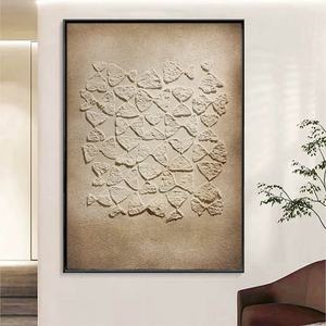 Pintura al Óleo Minimalista Estilo Wabi-Sabi, Hecha a Mano, sobre Lienzo, con Textura 3D, Enmarcada, para Decoración de Paredes de Hoteles, Casas e Interiores Comerciales - Product Image 1