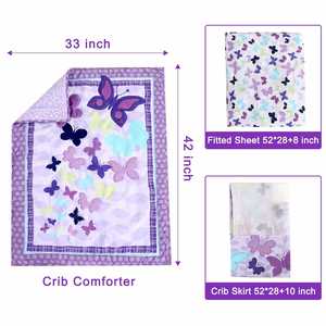 Purple Nursery Crib Sets Newborn Butterfly Crib Bedding Set Include Quilted <b>Comforter</b>,Crib Skirt and Fitted Sheet - Product Image 3