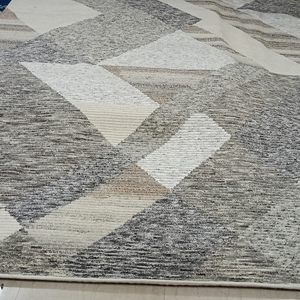 Tapis à poils ras de épaisseur moyenne, noué à la main, écologique, en laine de Nouvelle-Zélande 3/25, avec support en coton, motif géométrique moderne Shivani - Product Image 6