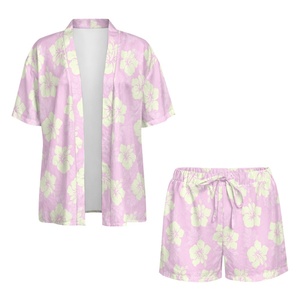 Ensemble deux pièces pour femmes, style hawaïen, imprimé floral, chemisier à manches courtes respirant, short à cordon de serrage, <span class=keywords><strong>tenue</strong></span> de plage décontractée - Product Image 3