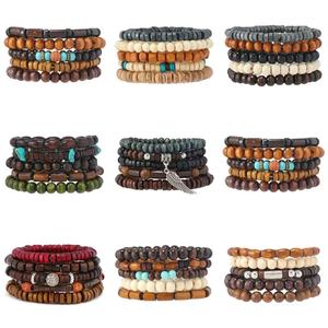 Perline di legno fatte a mano multi strato braccialetto elastico di moda gioielli con perline set regalo all'ingrosso - Product Image 1