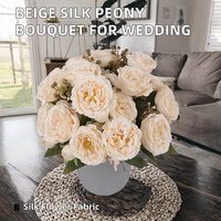Pivoines artificielles en soie, bouquet beige, 4 lots, style ROMANTIQUE, durables, 14,25 pouces, pour décoration de table de mariage ou de la maison
