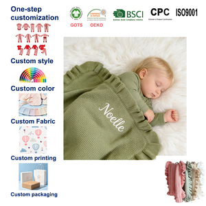 <span class=keywords><strong>Couverture</strong></span> d'emmaillotage/douce <span class=keywords><strong>couverture</strong></span> en coton tricoté à volants, brodée à la main ou à la machine, personnalisable pour bébé - Product Image 1