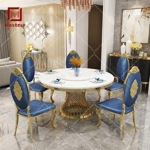 Juego de comedor de lujo de acero inoxidable con tapa de mármol, mesa de cena con <span class=keywords><strong>lazy</strong></span> <span class=keywords><strong>susan</strong></span> para comedor - Product Image 3