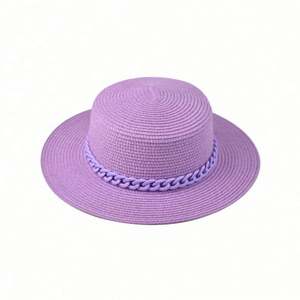 Sombrero de Paja para Exteriores con Cadena Colorida, Ala Ancha, Estilo Casual, Unisex - Product Image 3