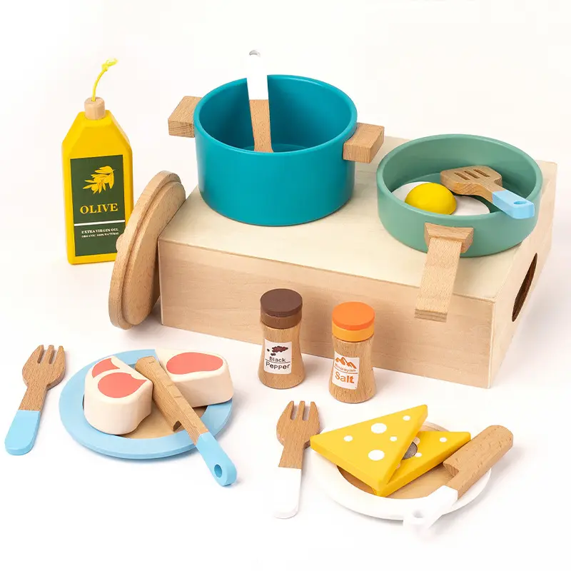 Children's Educational Kindergarten Mini Simulation Girls Fried Dishes Play House Cooking Set Wooden Kitchen Pretend Play Toys