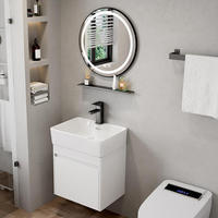 Ensemble de meuble-lavabo mural moderne blanc de 16 pouces avec double tiroir, miroir et vasque en céramique pour salles de bain de petite taille