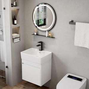 Moderno Mueble de Baño Flotante Blanco de 16 Pulgadas <span class=keywords><strong>con</strong></span> Doble Cajón, Espejo y Lavabo de Cerámica para <span class=keywords><strong>Baños</strong></span> Pequeños - Product Image 5