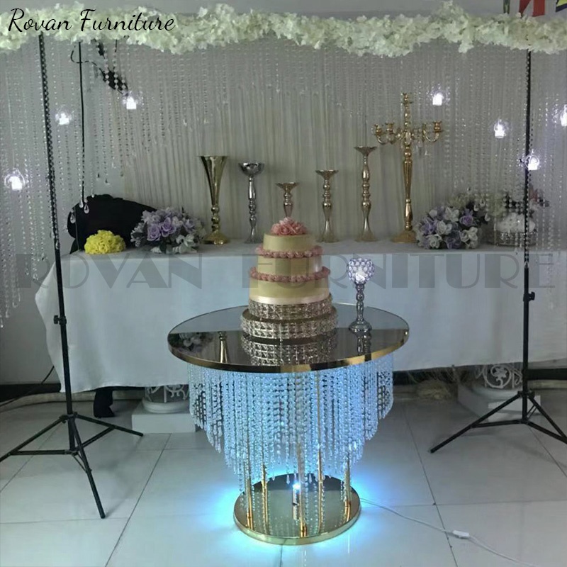 Круглый Золотой Кристалл со светодиодной подсветкой, популярная дешевая подставка для торта, Свадебный обеденный стол для приема