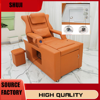 Nouveau design, fauteuil de pédicure électrique avec massage, en cuir PU, avec bac à pédicure et rangement, ottoman pour salon de manucure et spa
