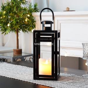 <b>Black</b> Stainless Steel Decorative <b>Lantern</b> 12'' High Metal Hanging <b>Lantern</b> with Clear Glass Panels Perfect for Home Decor Living - Product Image 2