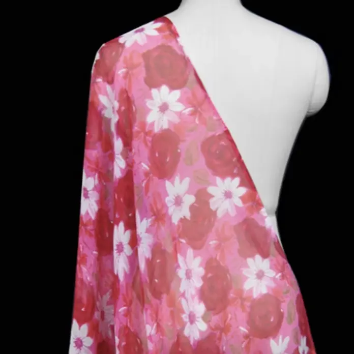 قماش من الحرير الوردي مطبوع رقمياً منخفض السعر من مادة خفيفة الوزن وبجودة عالية قماش من الحرير الوردي قماش منقوش لملابس الصيف