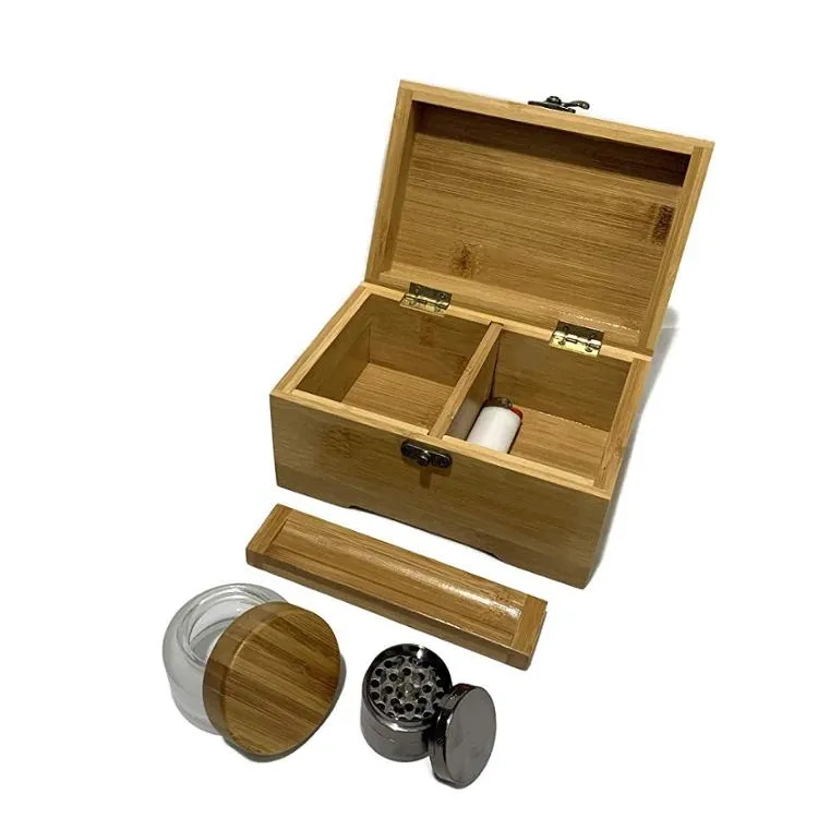 Handgemaakte Medium Premium Hout Roken Accessoires Stash Box En Grote Glazen Pot