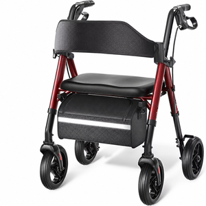 Déambulateur pliant Seniors Z21 avec siège en bambou, roues tout-terrain de 8 pouces, capacité de 350 lb, design ergonomique en arc, léger et réglable en hauteur - Product Image 1