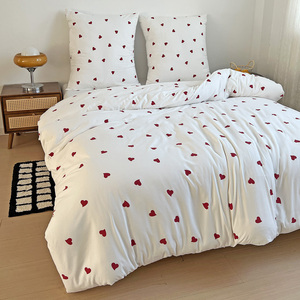 Đẹp Mô Hình Trái Tim Hai Lớp Rửa Sạch Sợi Nhỏ Faux Linen 100% Polyester In Duvet Cover Set Bộ Đồ Giường/Tấm Ga Trải Giường Bộ - Product Image 1