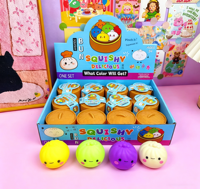 Jouet Squishy Mignon en Forme de Boulette à Rebond Lent, Jouet Anti-Stress à Presser avec Boîte Vapeur pour Enfants et Adultes, Boîte Mystère