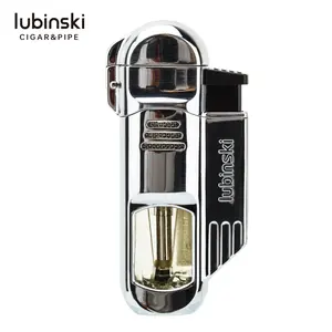 New Product Lubinski metal engraved 4 torches jet flame gas lighter Cigar Lighter