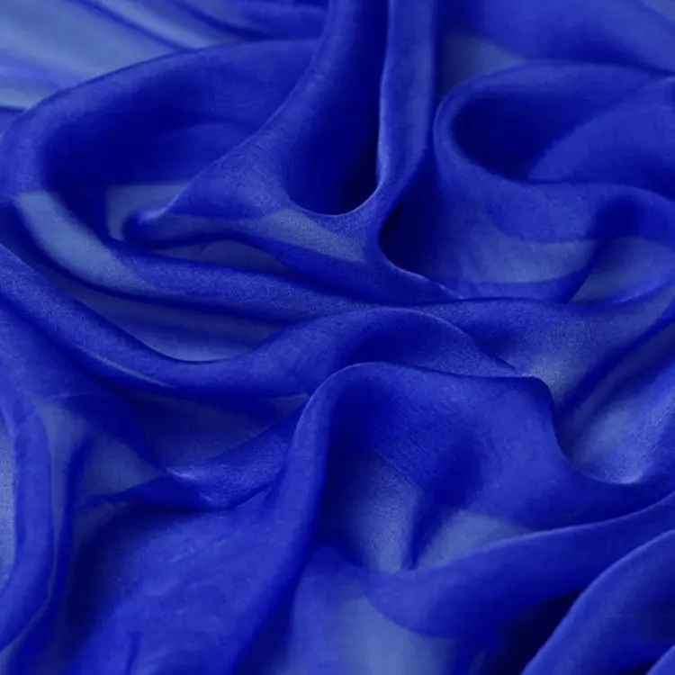 Silk Chiffon Fabric for Evening Dress Classic Royal Blue Color 100% Pure Organic Wholesale Curtain Woven 6mm Plain Lightweight