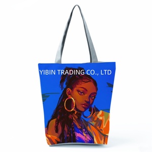Schwarze Mädchen-Cartoon-bedruckte lässige Tragetasche mit zwei Griffen, weiches Polyester, Reißverschluss, Damen-Handtasche für den täglichen Gebrauch, Reisen und Einkaufen - Product Image 2