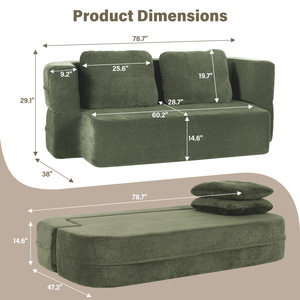 Sofá Cama Convertible Queen de 78 Pulgadas, Modelo Cloud, sin Estructura, con Manta, Tela Scott, Sofá Modular de Dos Plazas, Esponja de Alta Densidad, Sin Necesidad de Ensamblaje - Product Image 2