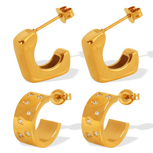 Pendientes Geométricos Tipo Huggie, Chapados en Oro, Aleación de Zinc, Forma de C Pequeña, Joyería de Moda - Product Image 5