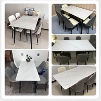 Ensemble table et chaises en dalles de pierre, design minimaliste moderne, résistant aux hautes températures, mobilier rectangulaire pour la maison, idéal pour les petits espaces