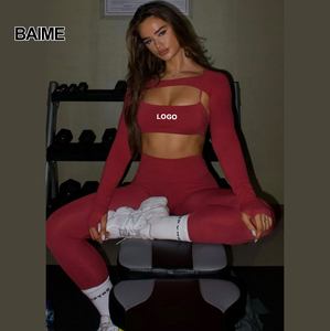 Leggings Sportivi da Yoga Traspiranti Senza Cuciture con Design Unico e Colore Personalizzabile, Maniche Lunghe e Collo a Scialle - Product Image 1