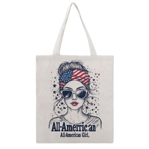 Bolsa de Compras de Lona con Diseño de Chica Americana, Personalizada, Moderna y Promocional para el Día de la Independencia de EE. UU. - Product Image 1