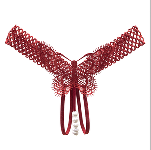 Culotte <span class=keywords><strong>string</strong></span> sexy et provocante en fibre de bambou brodée transparente avec lacets à la taille, pour femmes, avec insertion de perles - Product Image 6
