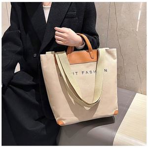 Bonne vente Designer personnalisé poignée en cuir PU grande capacité toile de coton fermeture éclair surdimensionné Shopping sacs fourre-tout - Product Image 6