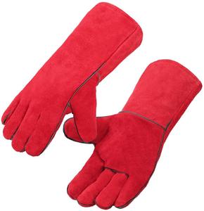 Guantes DE SEGURIDAD DE CUERO Partido de vaca roja con puño largo forrado completo económico para el trabajo del trabajador del soldador Guantes de soldadura Mig - Product Image 5