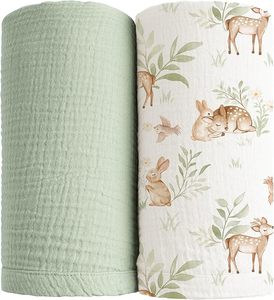 Lenzuola per culla in mussola per bambina 2 pezzi di cotone per bambini lenzuola per lettino Standard Set di lenzuola per lettino verde crema fiorire - Product Image 1