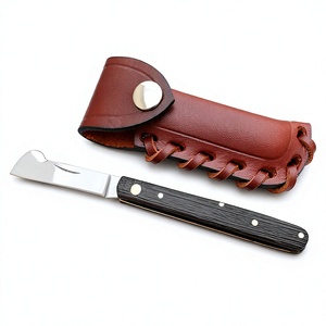 Cuchillo de acero inoxidable tipo Sheepsfoot con mango de madera y funda de cuero para acampar - Product Image 1