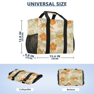 Sac fourre-tout en toile imprimé Hibiscus Hawaïen, grande capacité, imperméable, avec logo personnalisé, panier à linge pour femmes, vente en gros - Product Image 3