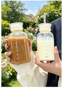 350ml/450ml/750ml Leak Proof <b>Reusable</b> Portable Glass Water Bottle with <b>Straw</b> and Lid - Product Image 3