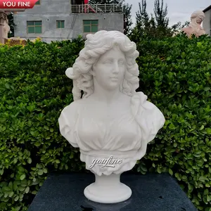 Sculpture grandeur nature sur buste de jeune fille en marbre blanc