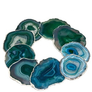 Wholesale Sier Plated Green Agate Slice <b>Coasters</b> Natural Quartz <b>Crystal</b> Tabletop Decorations Feng Shui Mascot Gemstone Stone - Product Image 2