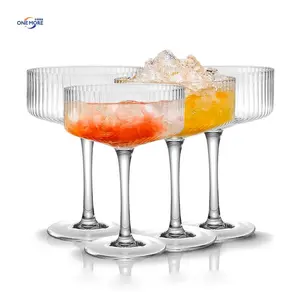 Ribbed Cocktail Coupe Glasses Vintage Martini Glasses 10oz Crystal Cocktail Glassware