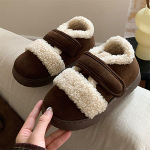 XIXIXITIAO Chaussures à velcro vintage de grande qualité Birkenstocks sandales d'intérieur en peluche pour femmes chaussures d'extérieur antidérapantes pour l'hiver - Product Image 1